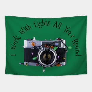 Christmas Lights Vintage Camera - Work With Lights All Year Round - Black Text Tapestry