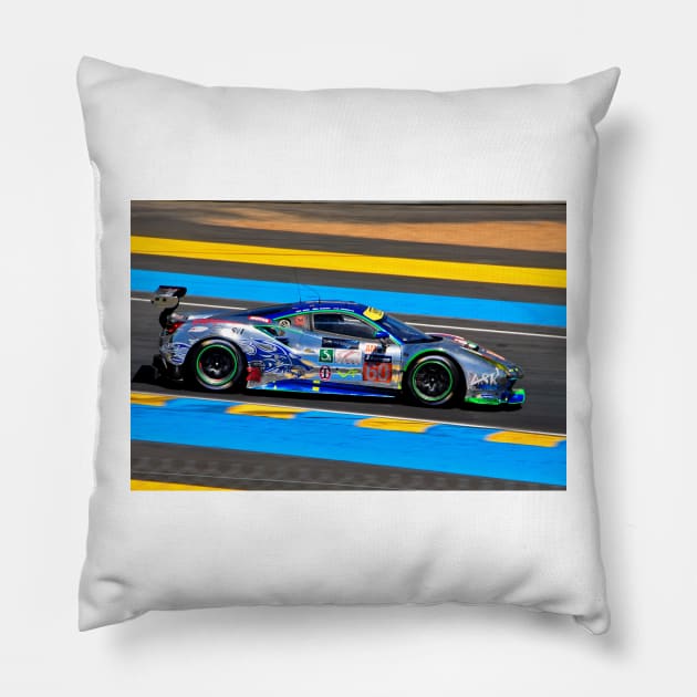 Ferrari 488 GTE no60 24 Hours of Le mans 2017 Pillow by AndyEvansPhotos