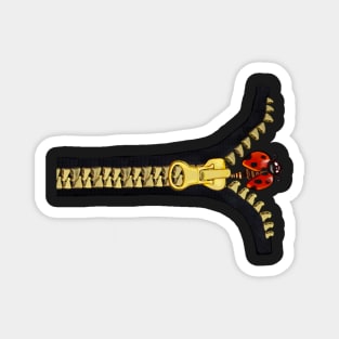 Black with gold zipper and ladybug crawling out Magnet