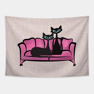 Atomic Kitties Relaxing on a Vintage Styled Sofa Tapestry