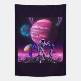 Astronaut meets Aliens on the Pink Planet Tapestry