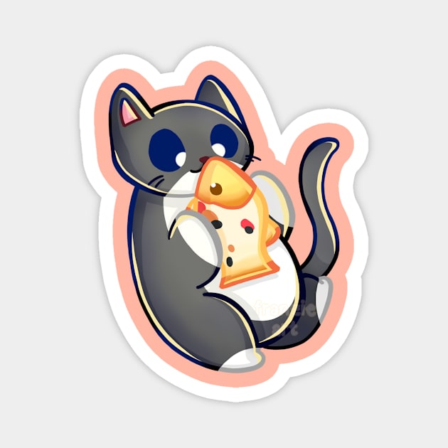 Black Tuxedo Cat Playing With Koi Fish Magnet by franzieart