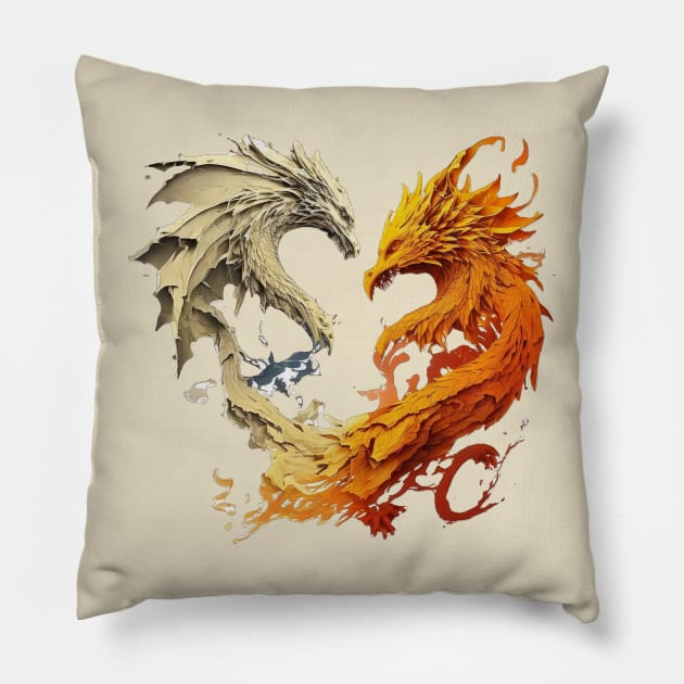 The war between a phoenix and dragon Pillow by Spaksu