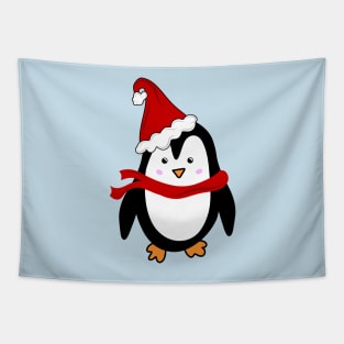 Festive Christmas Holiday Penguin with Santa Hat, made by EndlessEmporium Tapestry