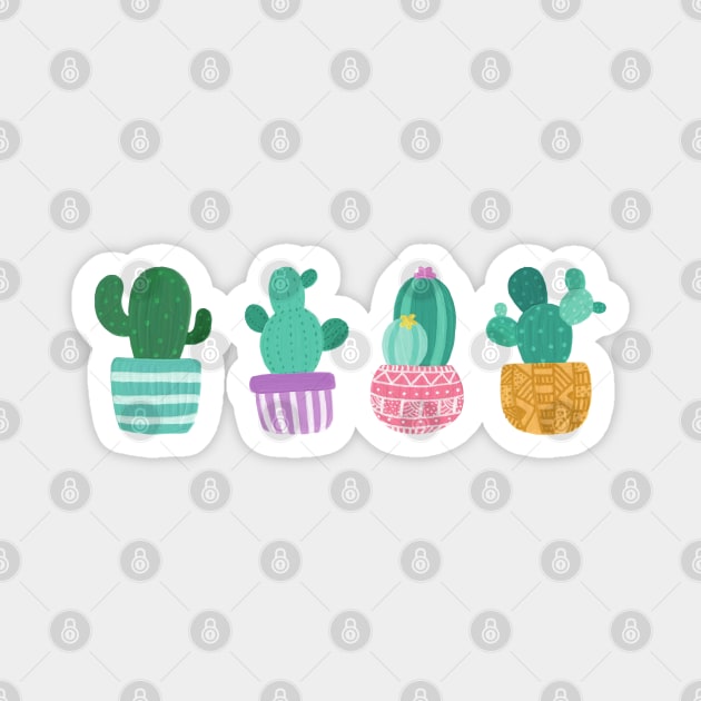 Fab Four: Funky Potted Cactus Set Magnet by F-for-Fab