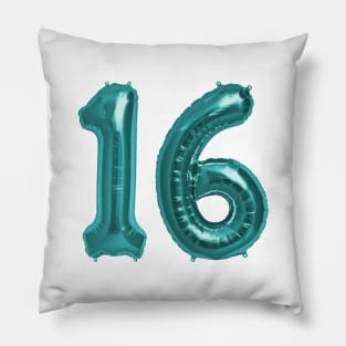 Aqua Blue 16th Birthday Metallic Helium Balloons Numbers Pillow