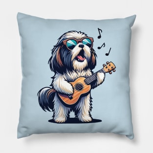 Dog Playing Guitar Singing Shih Tzu Funny Shih Tzu Grandma Pillow