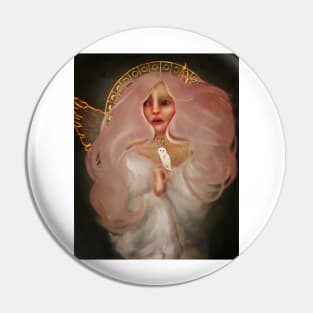 The Spirit: A Beautiful Young Girl Guardian Angel With Long Pink Hair Holds a Barn Owl With Gold Foil Wings Pin