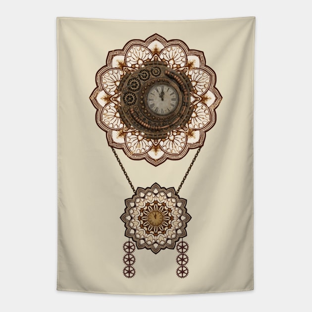 STEAMPUNK Vintage Time Travel Clock Mandala 1 Tapestry by EDDArt