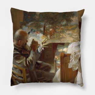 An Artist in His Studio by John Singer Sargent Pillow