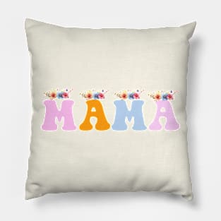 Mama, mothers day groovy and watercolor floral design Pillow