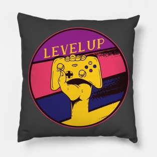 Level Up Gaming Nerds Vintage Retro Style Design Pillow