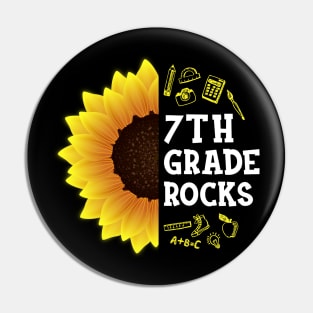 Sunflower 7th Grade Rocks Shirt Teacher Student Kid Back To School Pin