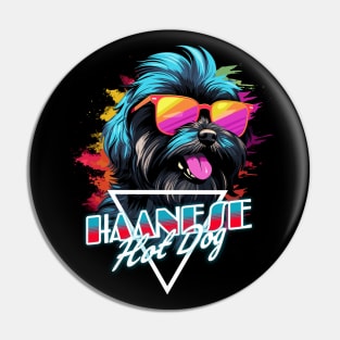 Retro Wave Havanese Hot Dog Shirt Pin