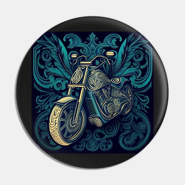 Hand Drawn Chopper Motorcycle Pin by TMaikousis