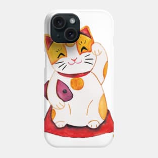 Watercolor - Japanese lucky cat Phone Case