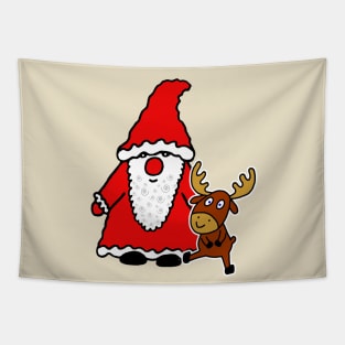 Santa Claus with baby moose Tapestry