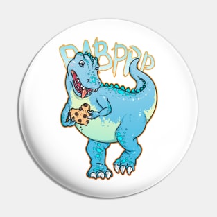 Funny cartoon dinosaur holding heart shaped cookie. Artwork. Pin