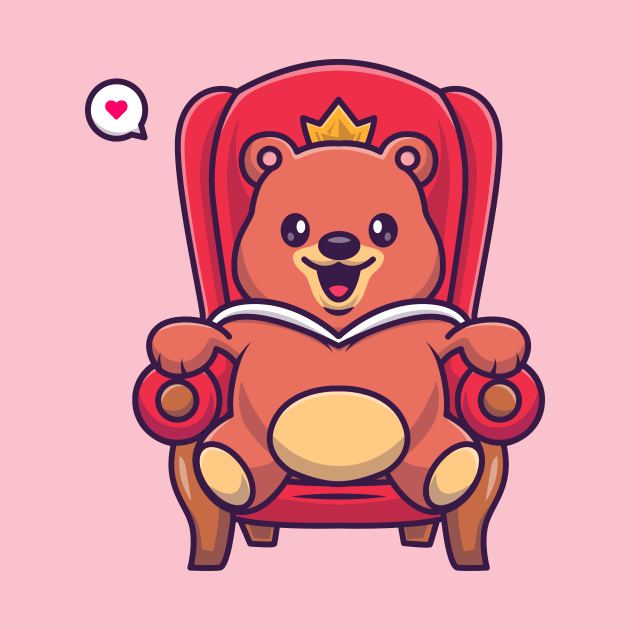 Cute Bear King Sitting On The Royal Chair Cartoon by Catalyst Labs