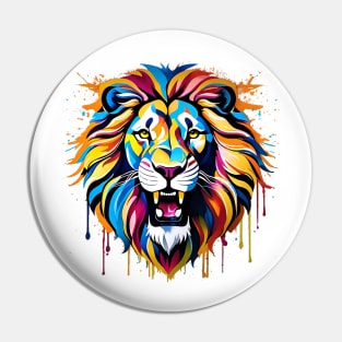 Lion Head Dripping Rainbow Graffiti Pin