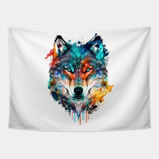 Colorful wolf face art Tapestry