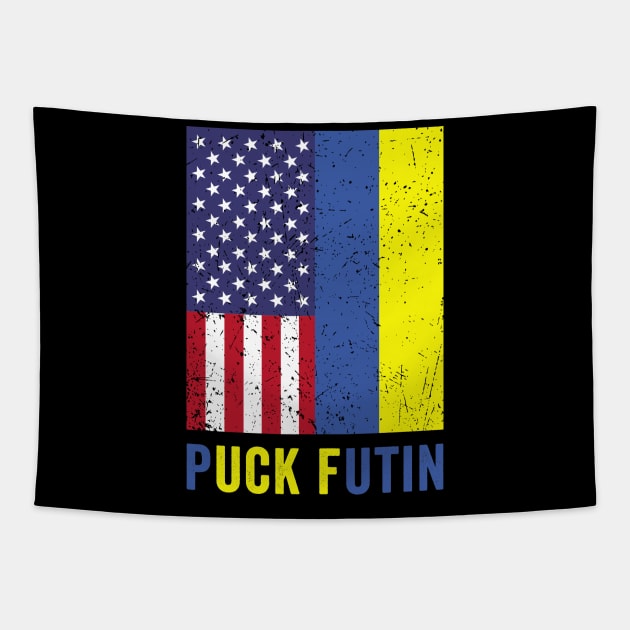 Puck Futin Retro American Ukrainian Flag Tapestry by petemphasis