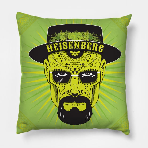 Heisenberg Skull in Green Pillow by DavidLoblaw