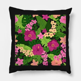 Pink Flowers and Tropical Leaves Pillow