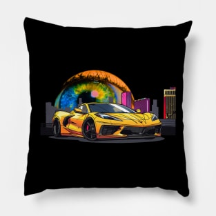 C8 Corvette Las Vegas Skyline Supercar Racecar Muscle Car Sportscar Las Vegas Sphere Corvette C8 Pillow