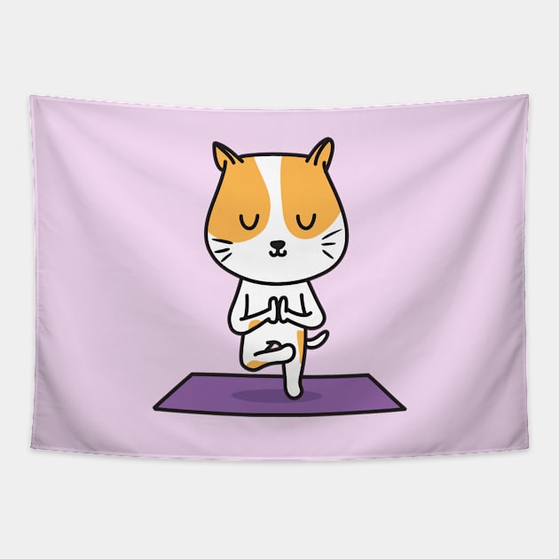 Yoga Cat Tapestry by cartoonbeing