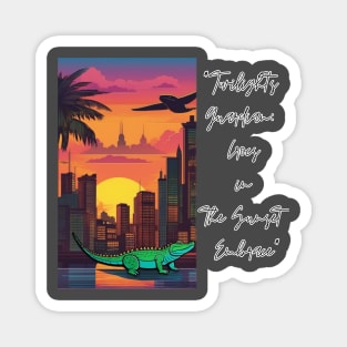 "Twilight's Guardian: Crocs in the Sunset Embrace" Magnet