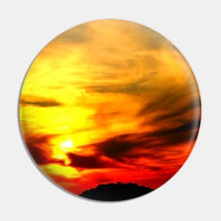 Apocalyptic scenery with a bath of violent clouds in the sunset sky full of raging red and yellow colours Pin