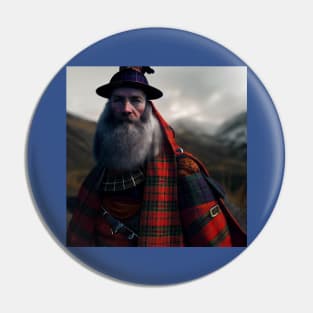 Scottish Highlander in Clan Tartan Pin