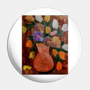 Some abstract mixed flowers in a metallic vase Pin