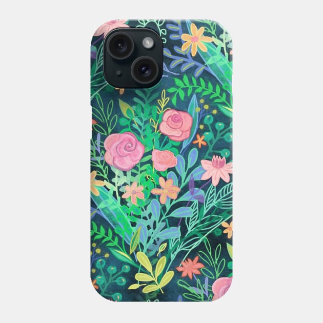 Roses + Green Messy Floral Posie Phone Case by micklyn