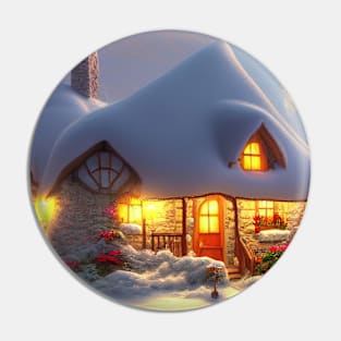 Magical Fantasy House with Lights in a Snowy Scene, Fantasy Cottagecore artwork Pin