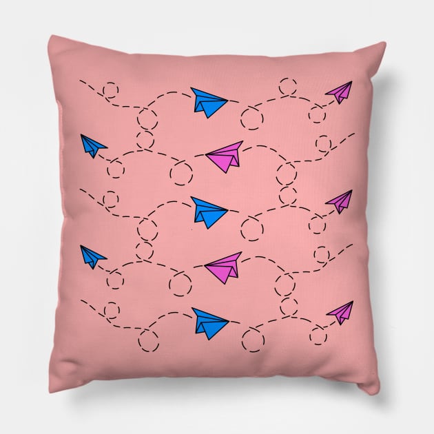 Pink and Blue Paper Planes Pillow by thatpunkguy