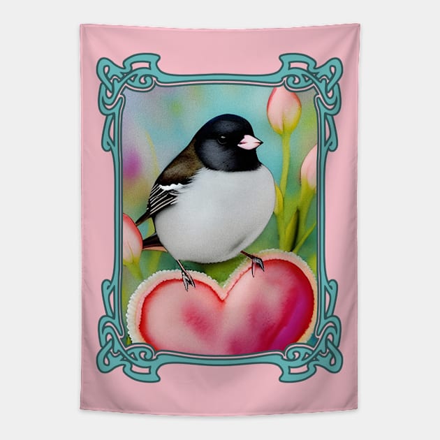 Spring Garden Junco With Heart Tapestry by DigiDreams