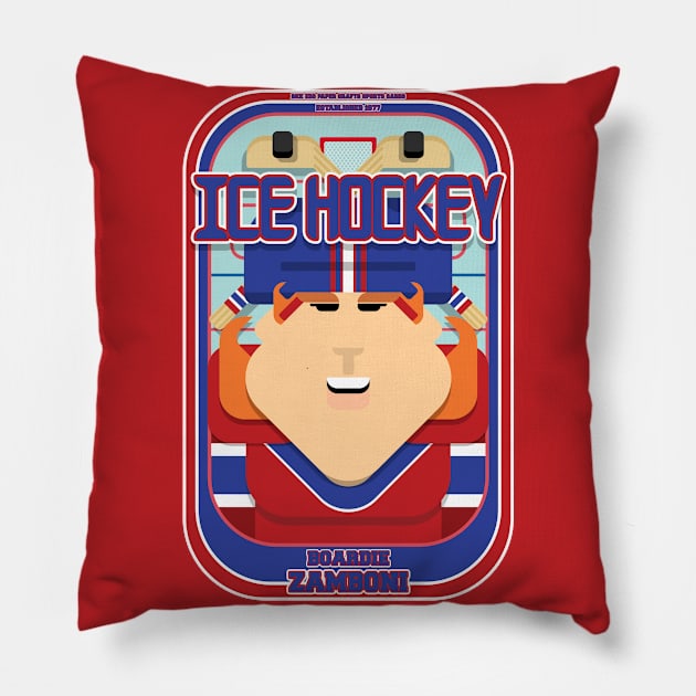 Ice Hockey Red and Blue - Faceov Puckslapper - Jacqui version Pillow by Boxedspapercrafts