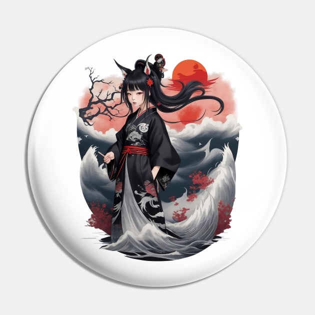 Traditional Black Kimono Girl 01 Pin by KawaiiDread