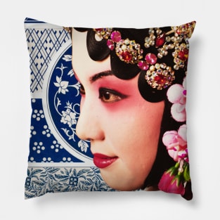 Chinese Opera Star Blue with Dark Blue Traditional Pattern- Hong Kong Retro Pillow