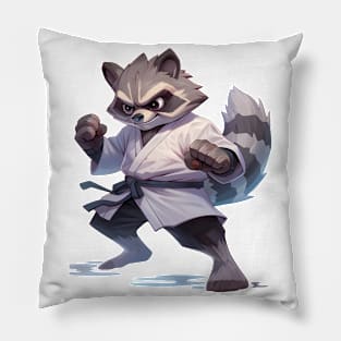 Kawaii Style Karate Master raccoon Pillow