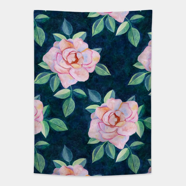 Simple Pink Rose Oil Painting Pattern Tapestry by micklyn