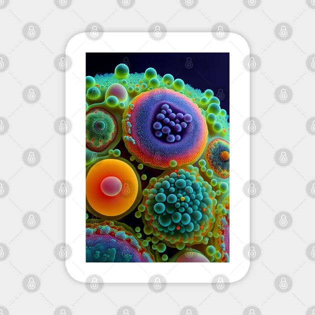 Discover the Origins of Life: Microscopic Art Featuring Protocells, Vesicles, and Primordial Foam Magnet by Artventure1