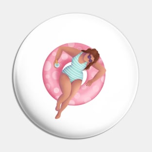 Girl In Swimming Pool Illustration, pink polka dot floaty Pin