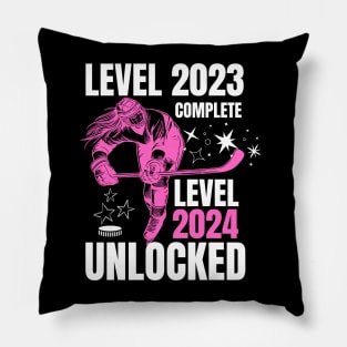 Women Funny Happy New Years Eve ice hockey 2023 Kid girl hokey pokey Pillow