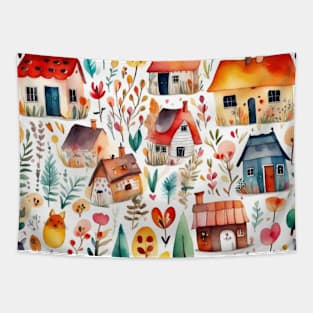 colorful village houses pattern Tapestry