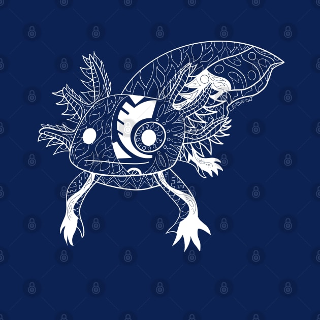 kawaii axolotl in totonac xochimilco pattern style ecopop deep blue by jorge_lebeau