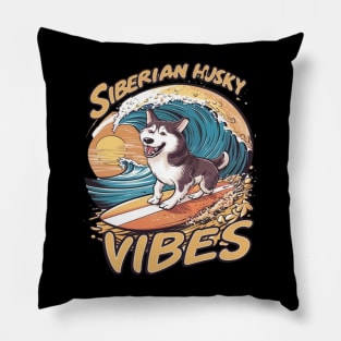 Wave Rider: Siberian Husky Dog Catching Waves Pillow