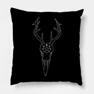 White outline of Raven Skull with Antlers Pillow